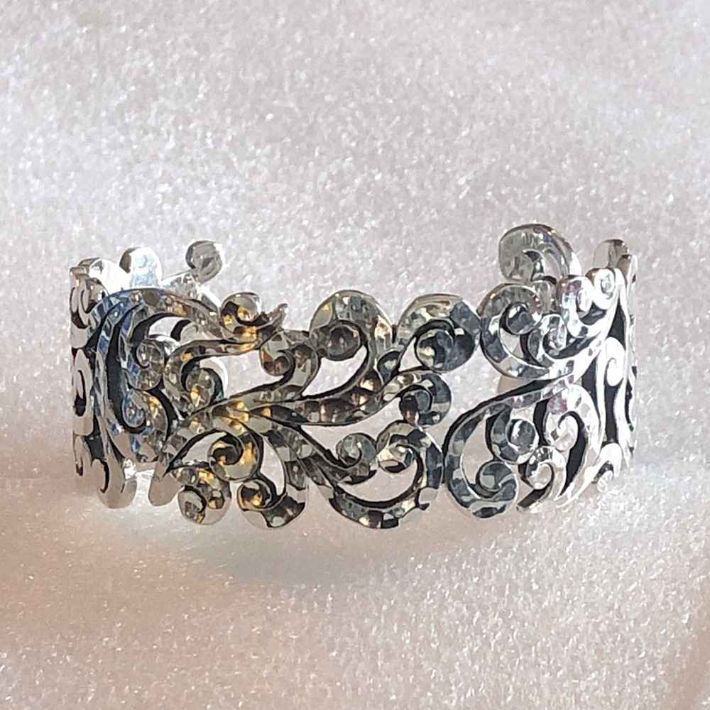 LOIS HILL Sterling Silver Cut Out Scroll Cuff Open Wide Bangle Bracelet NWOT